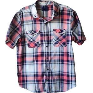 LRG LIFTED RESEARCH GROUP Wovens Blue & Pink Plaid Button-down Shirt, Size Large